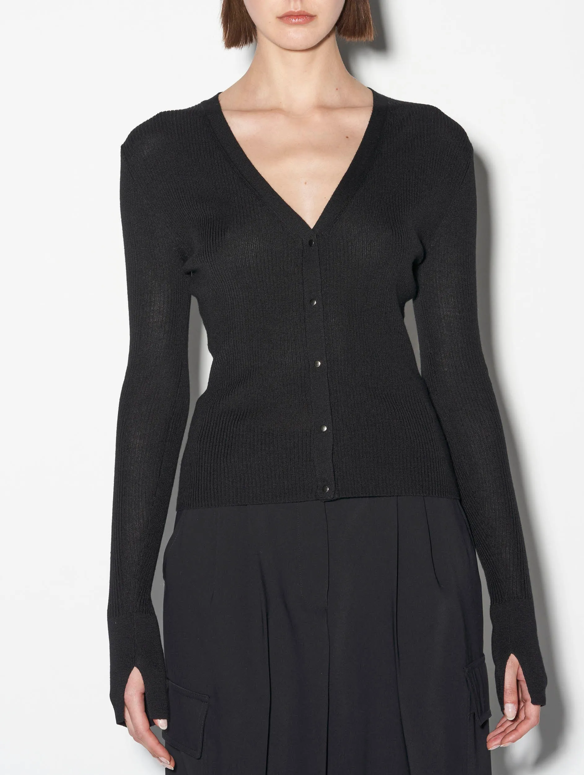 Black fine knit buttoned cardigan