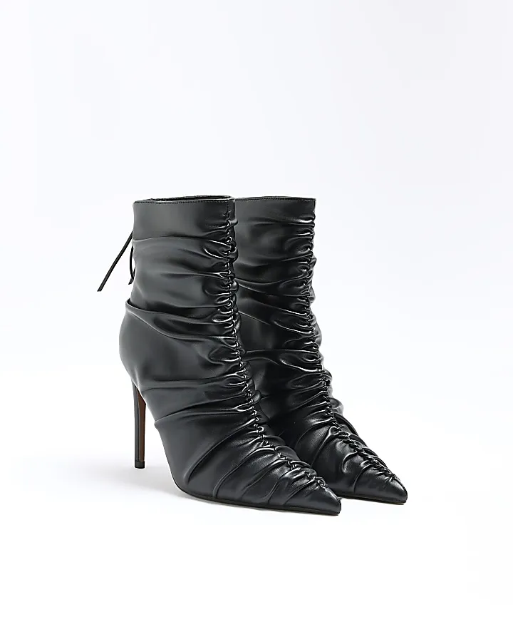 Black ruched heeled ankle boots
