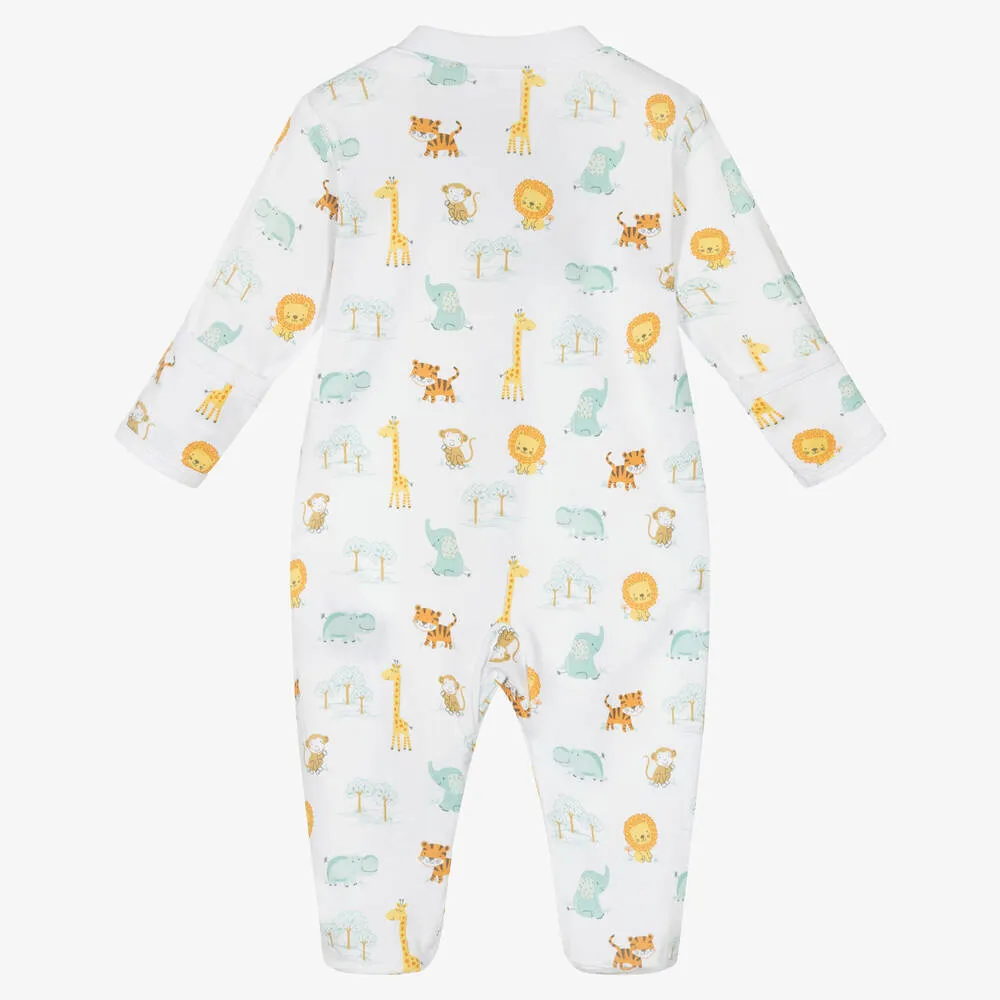 Boys White Pima Cotton Safari Style Babygrow