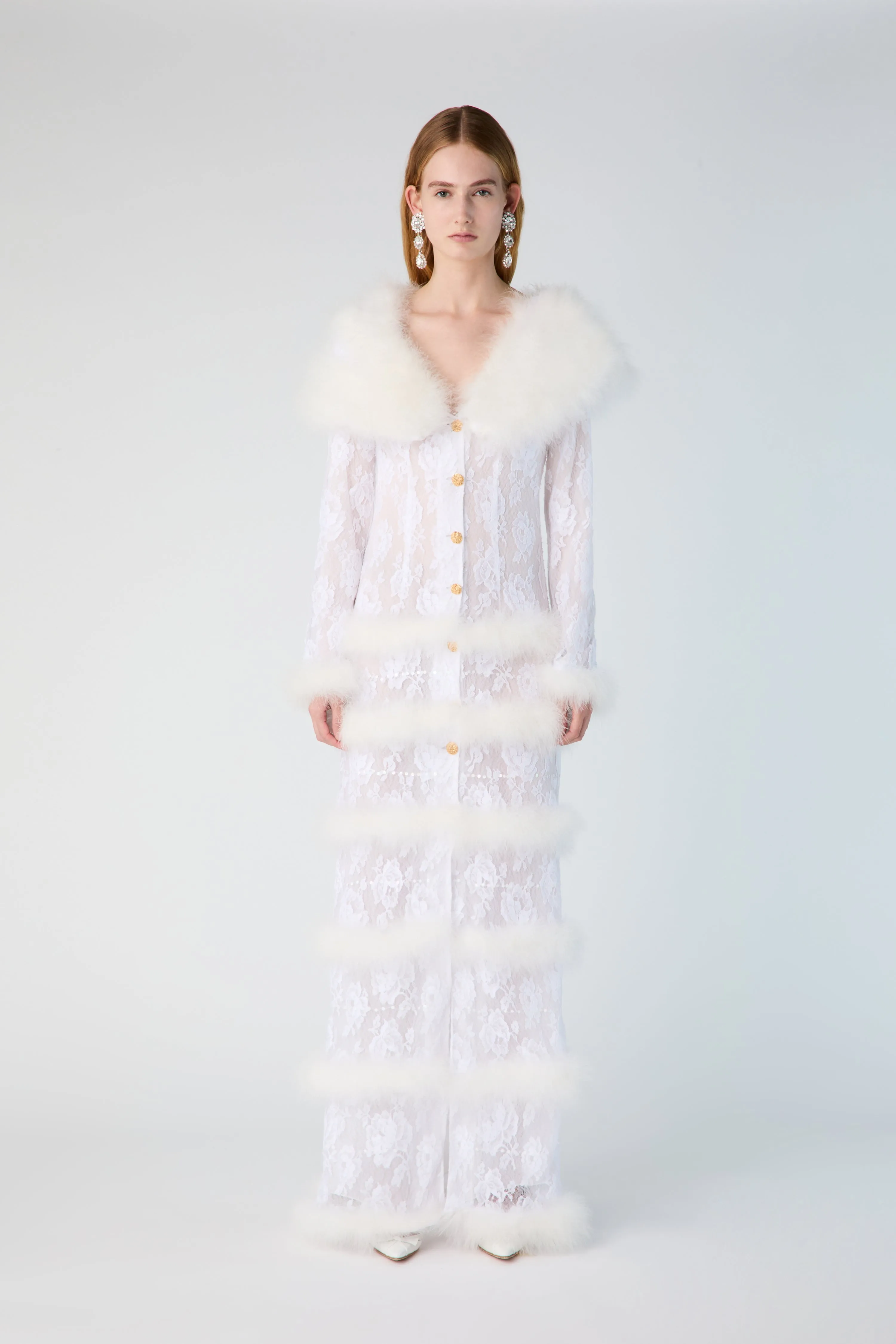 LACE COAT WITH FEATHERS