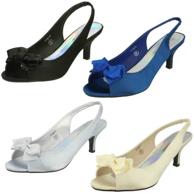 Ladies Spot On Slip On Slingback Heeled Sandals F1R877