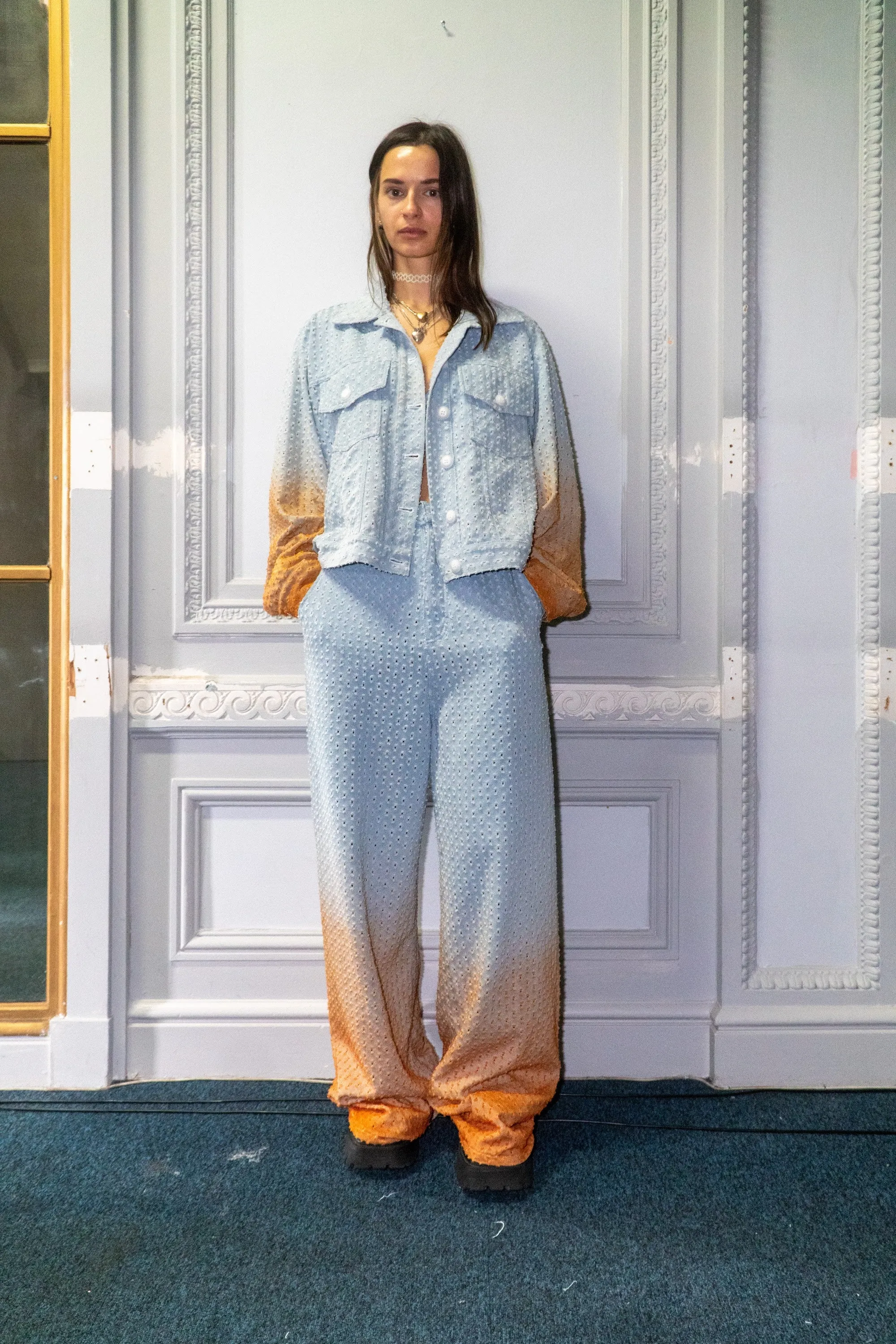 Perforated Jeans with Orange Gradient
