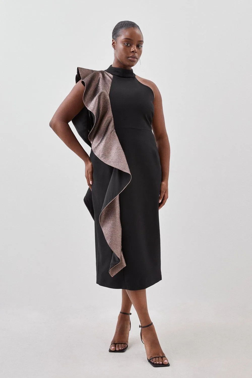 Plus Size Compact Stretch Ruffle Shoulder Tailored Dress | Karen Millen