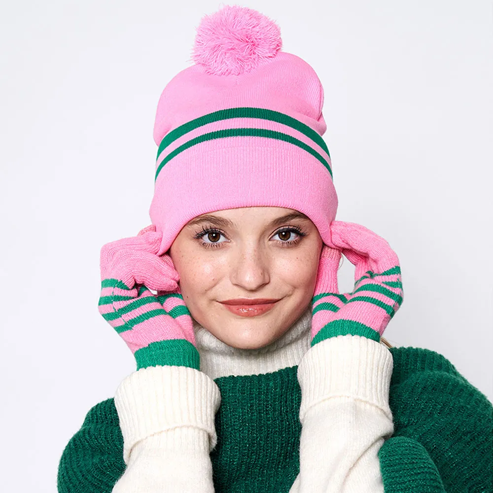 Striped Pom Pom Hat