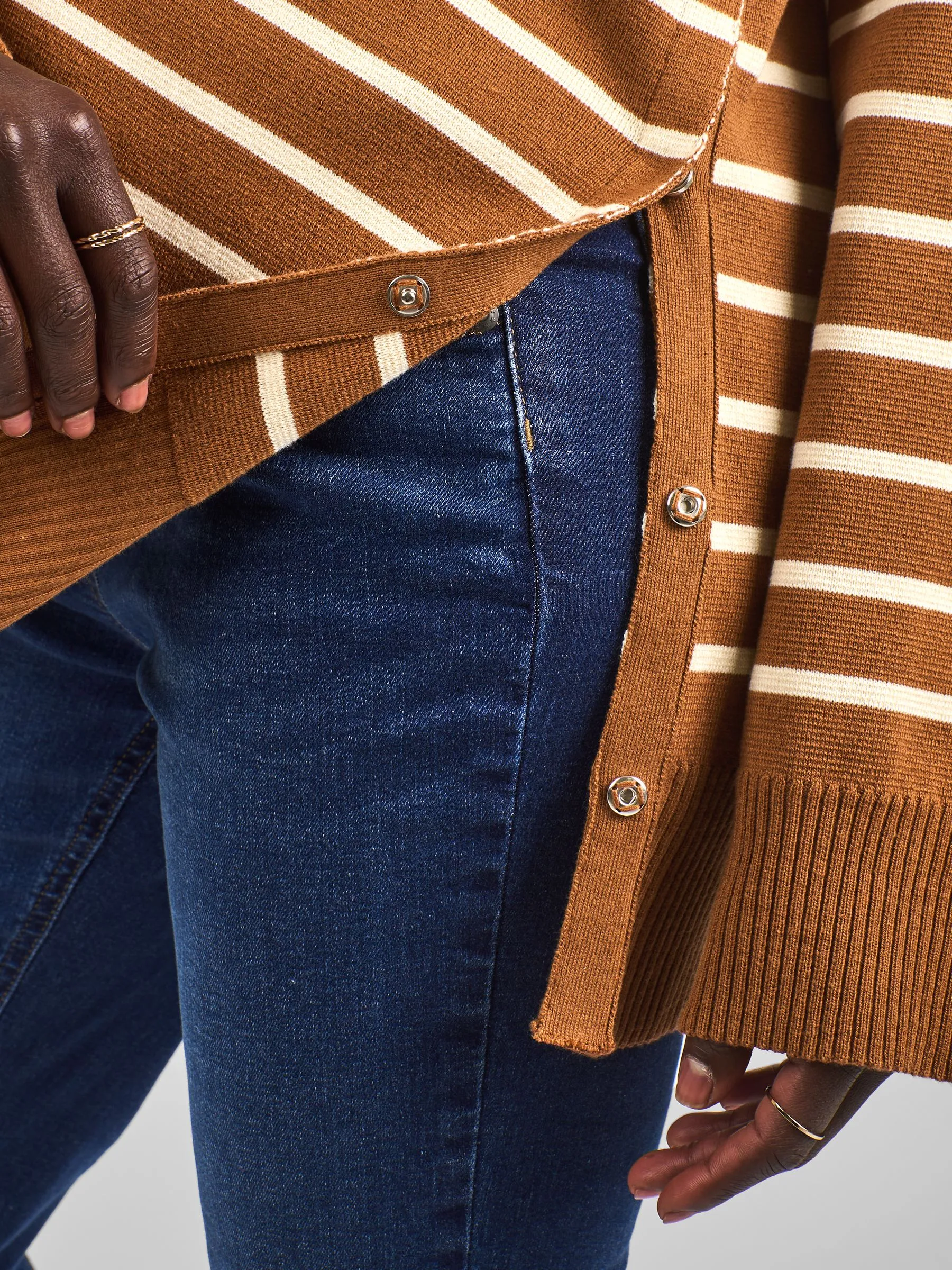 Toffee Brown & Cream Stripe Collared Maternity & Nursing Jumper