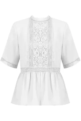 White Lace Trim Peplum Tops