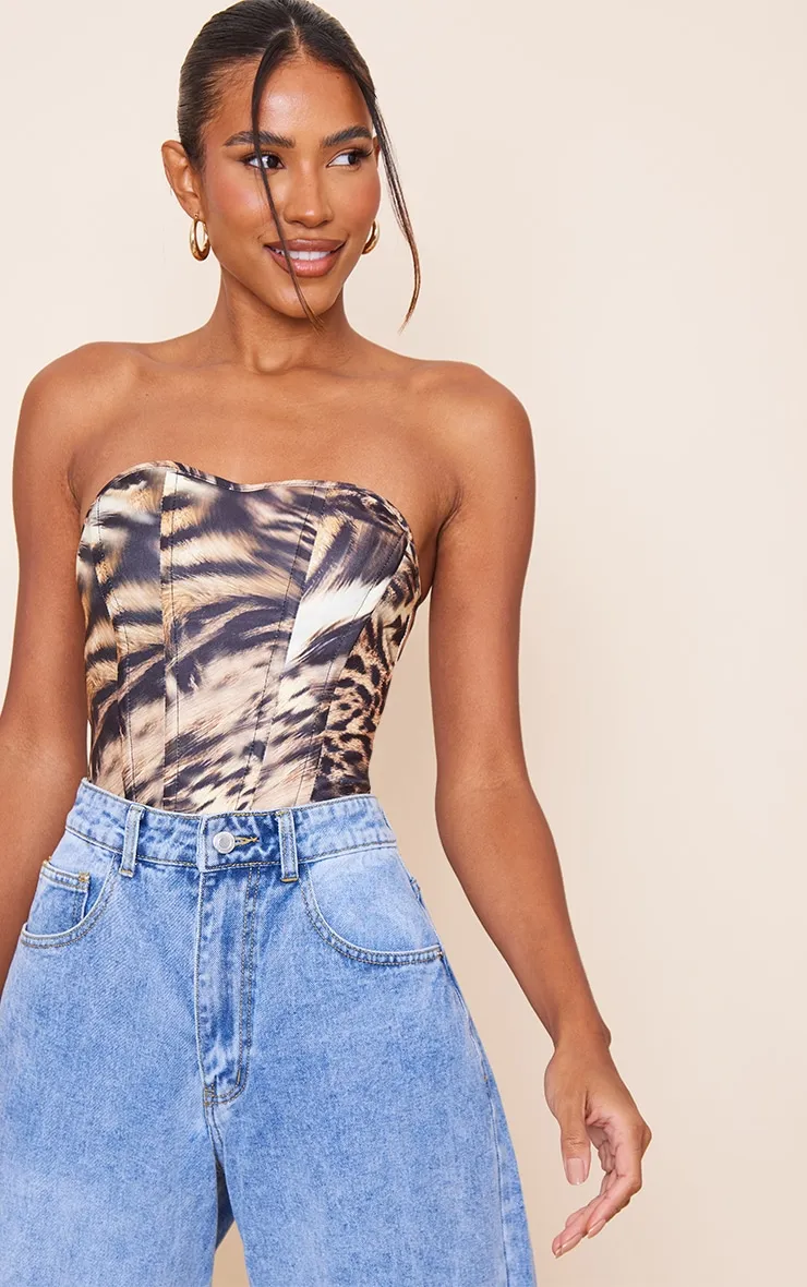 Yellow Boned Printed Corset | Tops