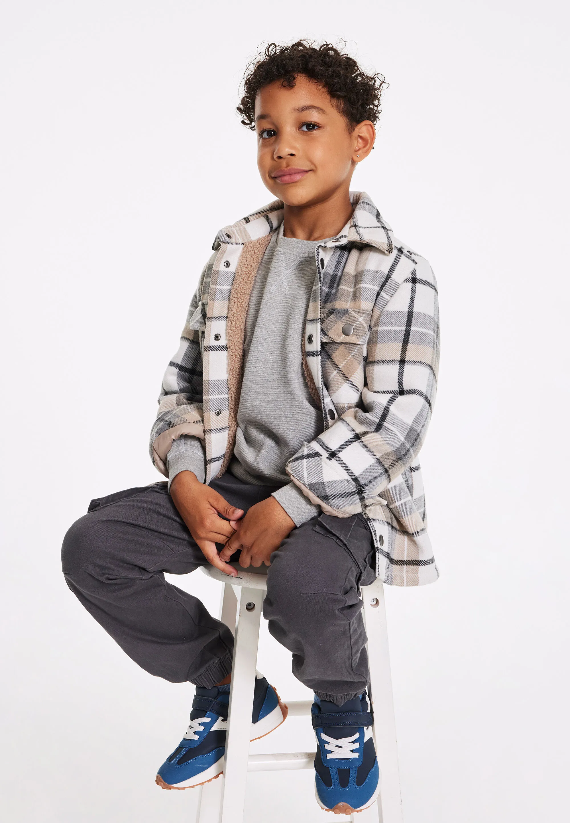 Younger Boys Charcoal and Grey Check Shacket